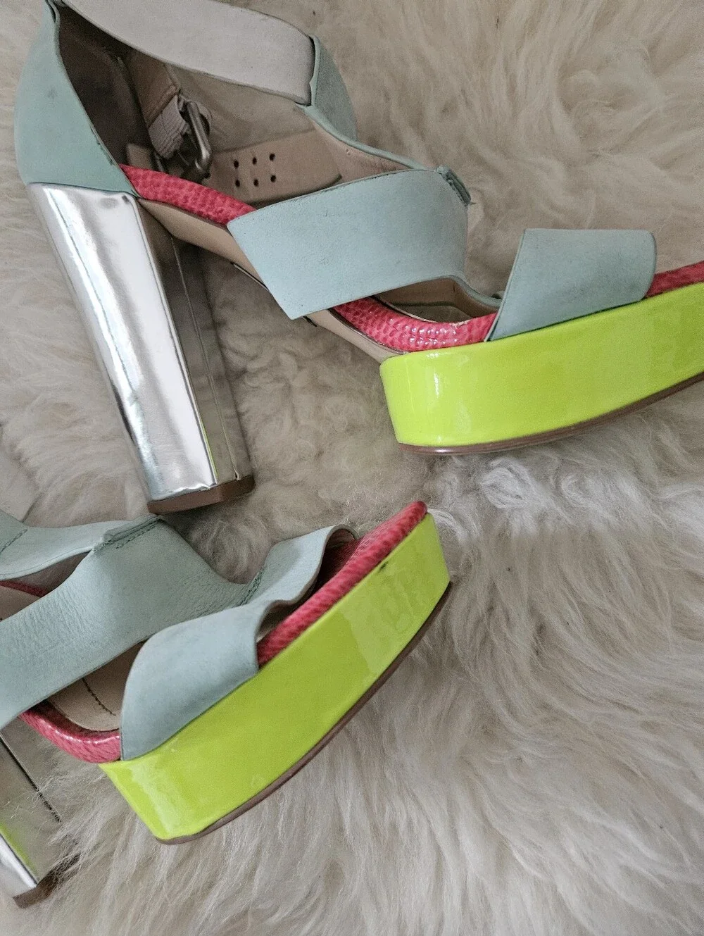 Genuine Leather Colorblock Heels